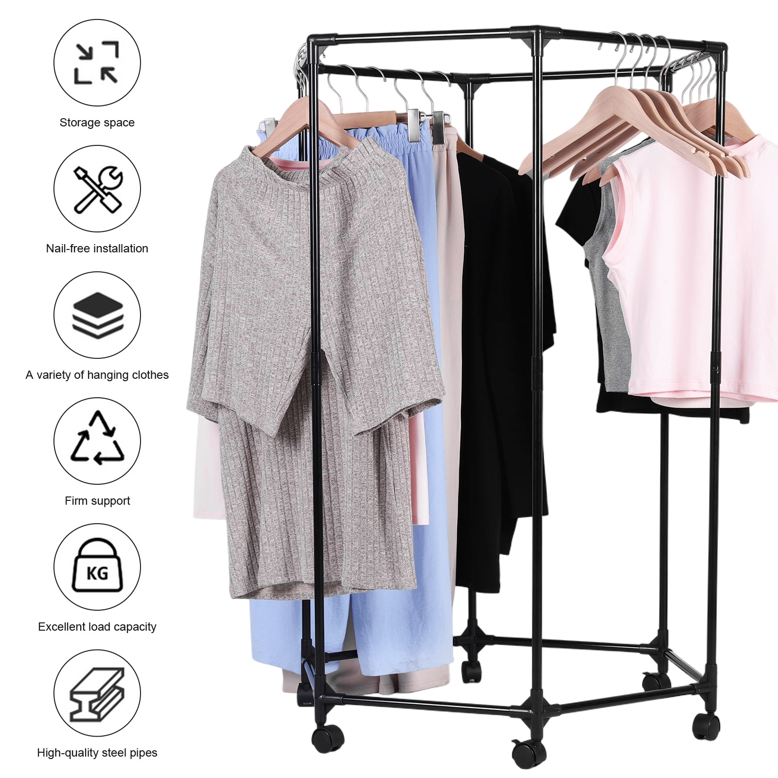 Coat Rack Standing - Hexagon Rolling Garment Rack with Wheels