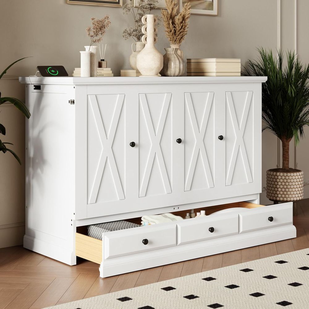 Office Furniture For Small Spaces - Solid Pine Queen-Size Murphy Bed with