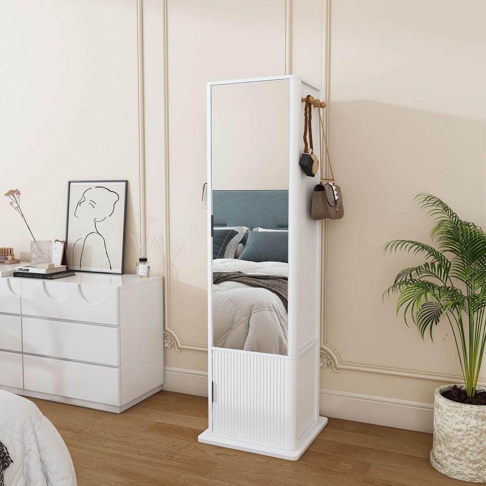 Coat Rack Standing - Rotating Mirror with Storage, 66 Jewelry