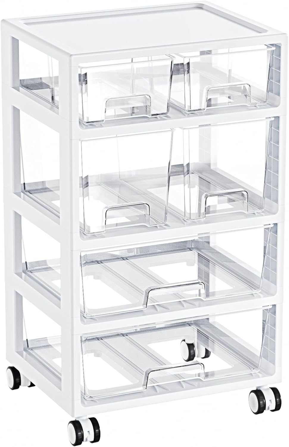 Office Supply Cart - Clear 4-Tier 6-Drawer Storage Cart on