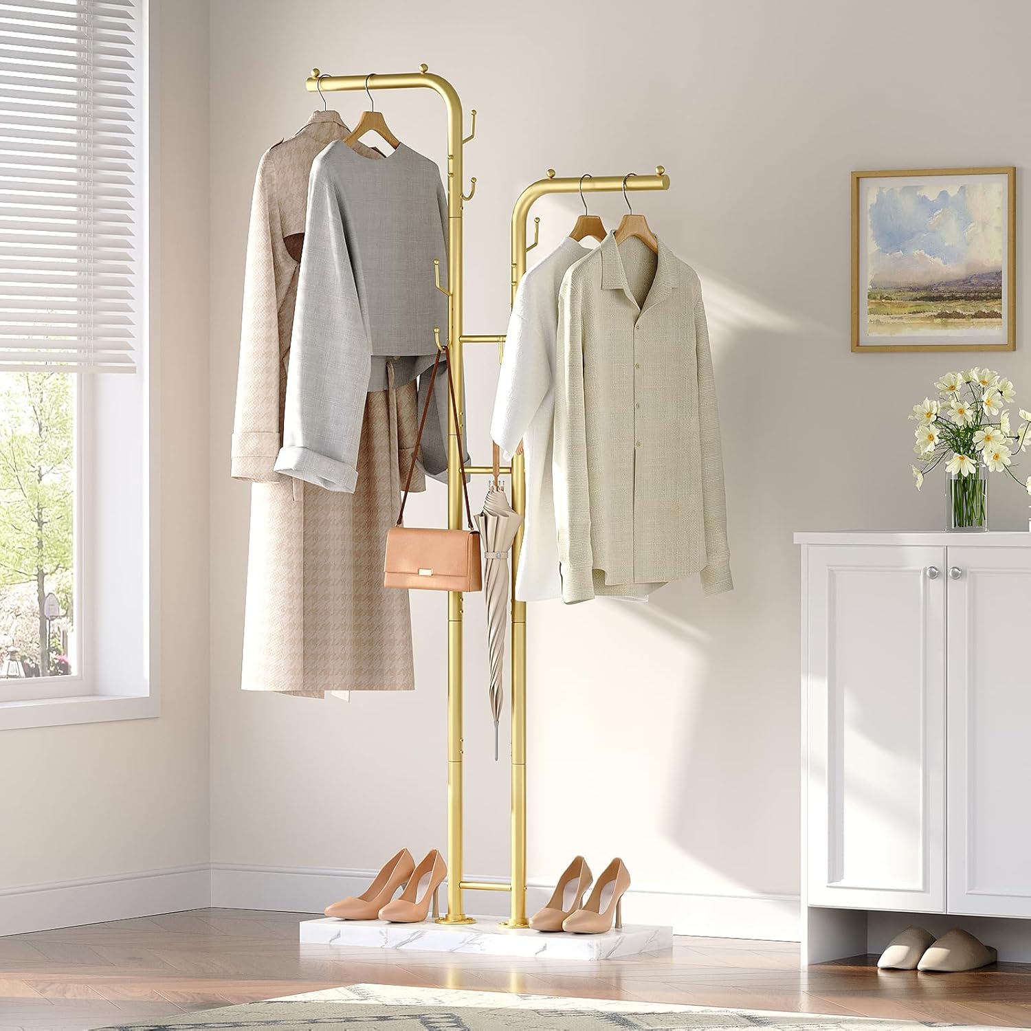 Coat Rack Standing - Modern Gold Coat Rack with 8