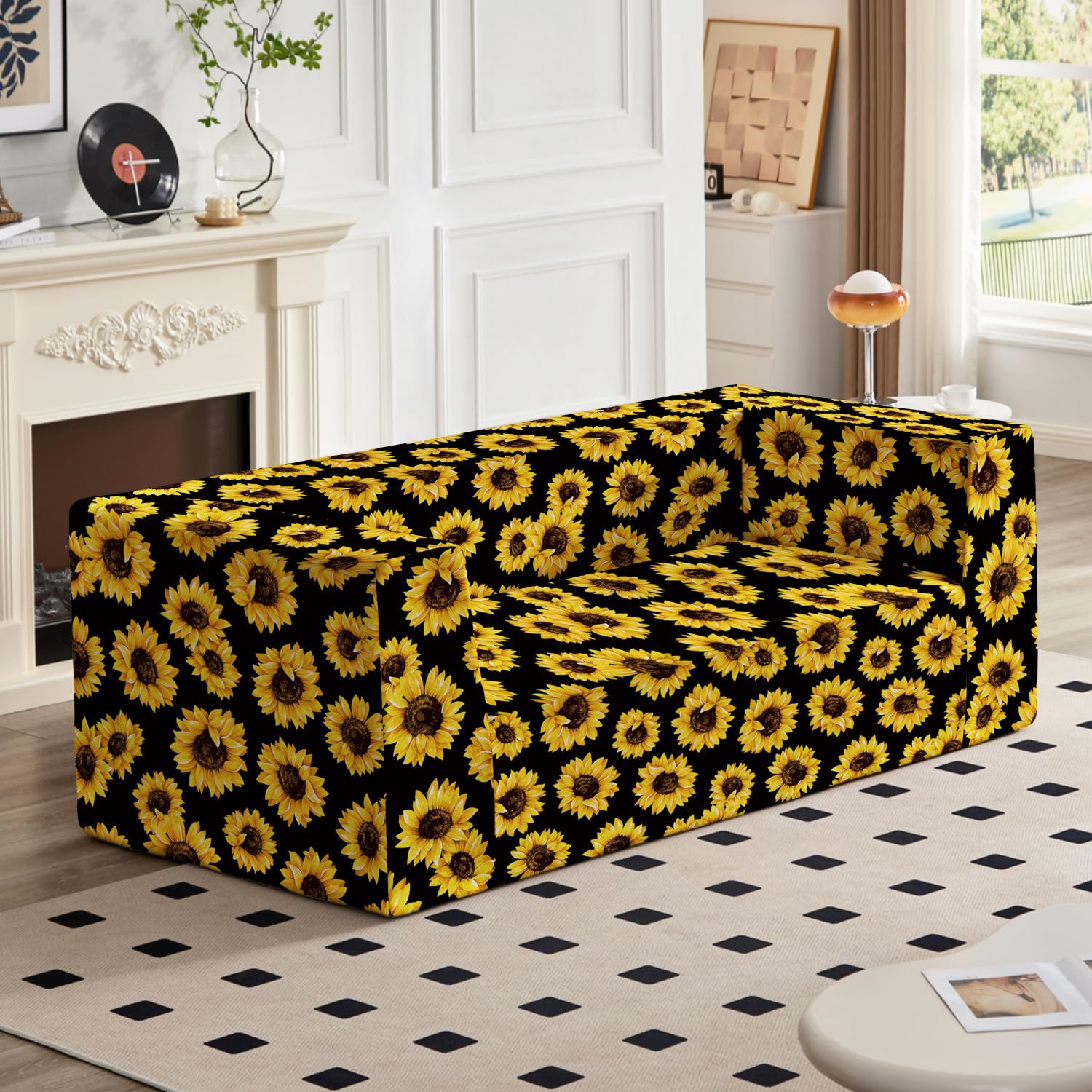 Office Furniture For Small Spaces - Sunflower Print Boneless Loveseat Sofa, No