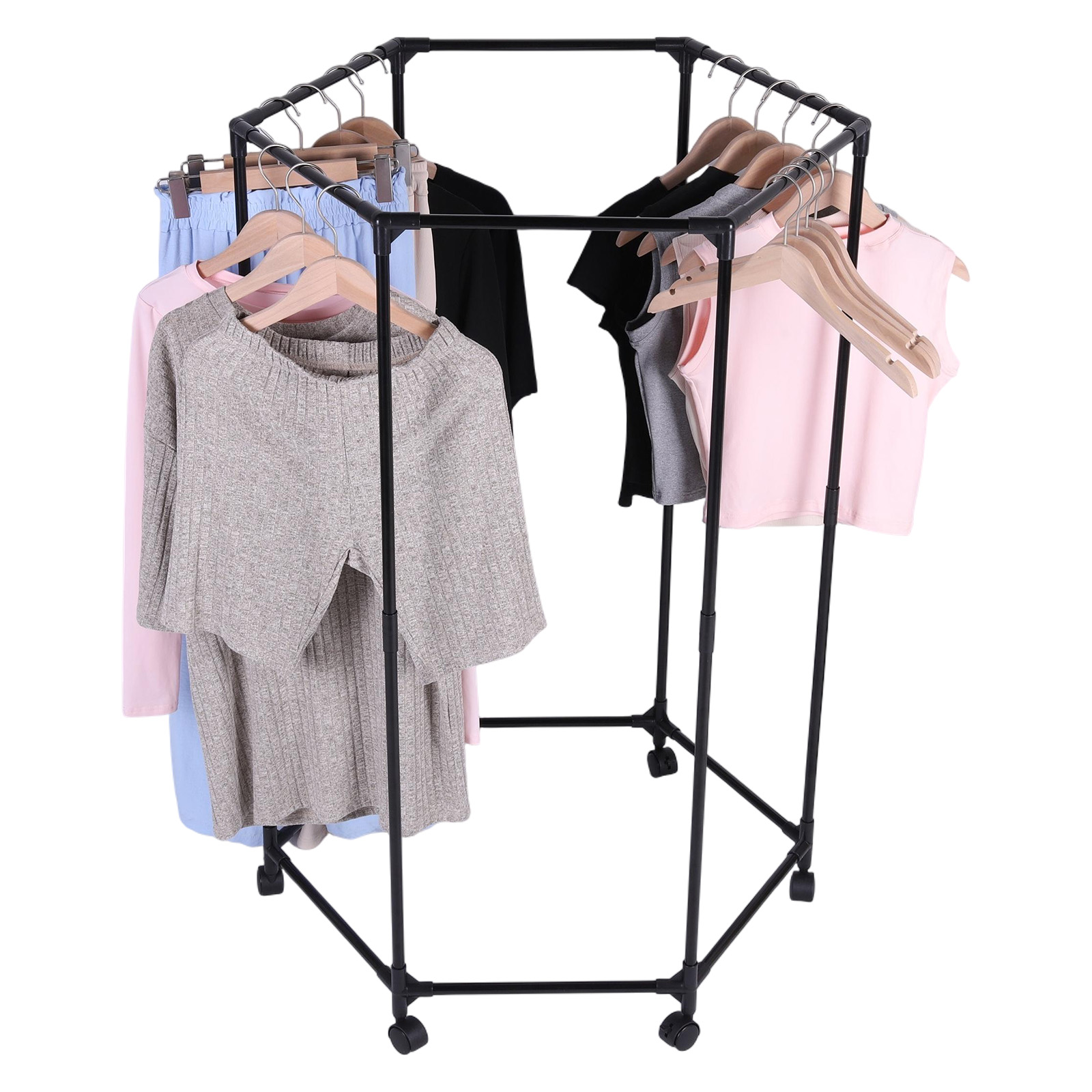 Hexagon Rolling Garment Rack w - Coat Rack Standing avaliação e preço