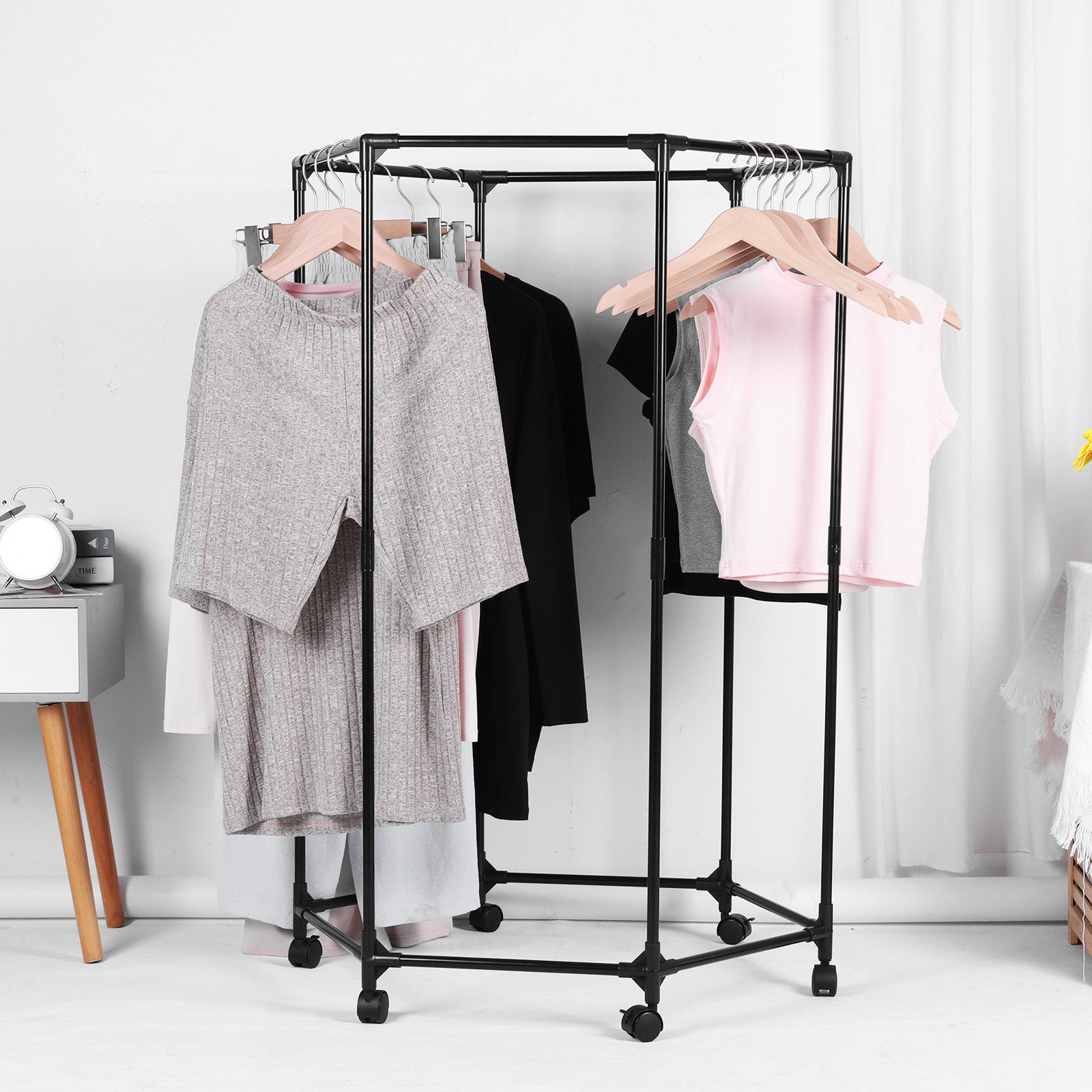Hexagon Rolling Garment Rack w - Coat Rack Standing avaliação e preço