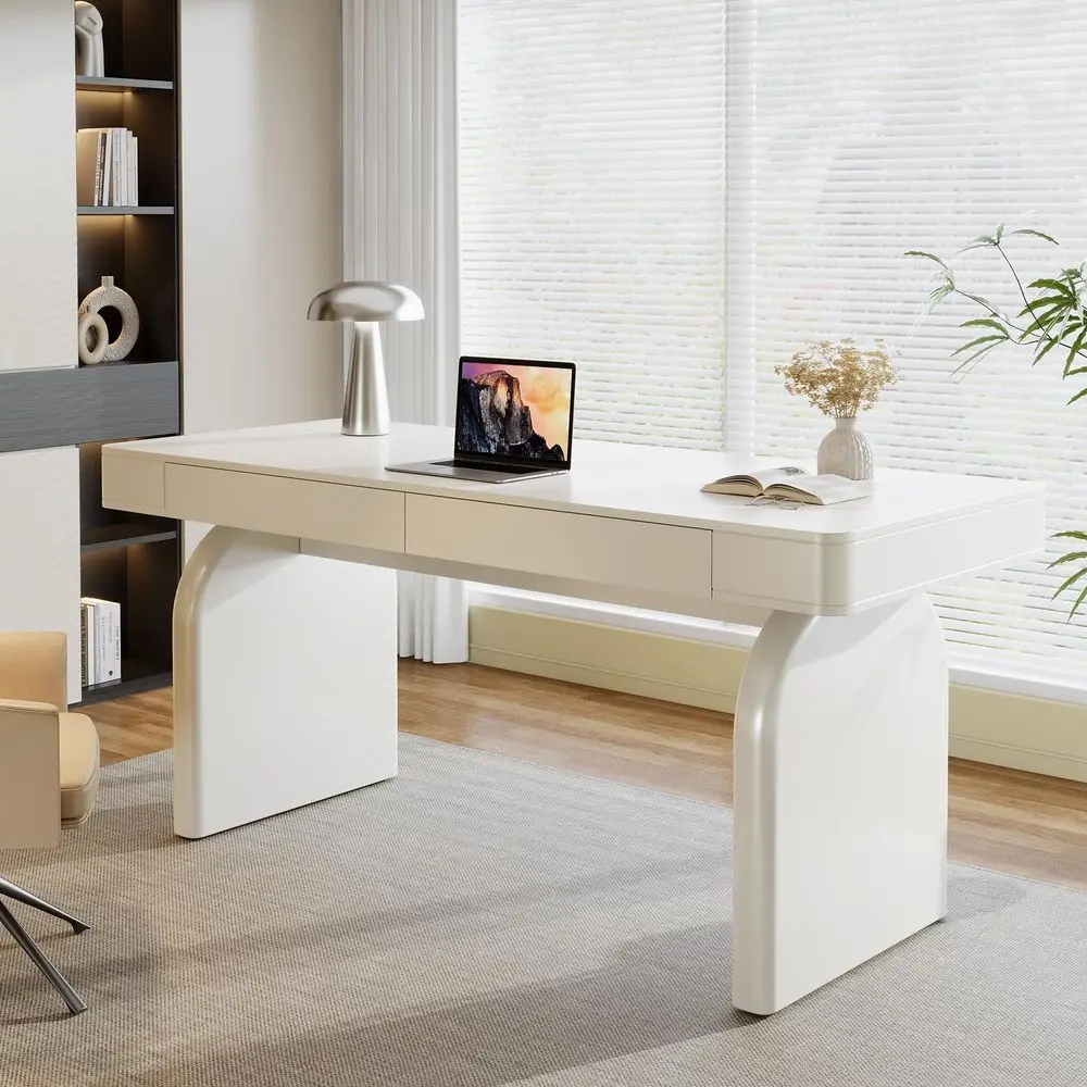 63 Inch Modern White Desk with - Office Furniture For Small Spaces avaliação e preço