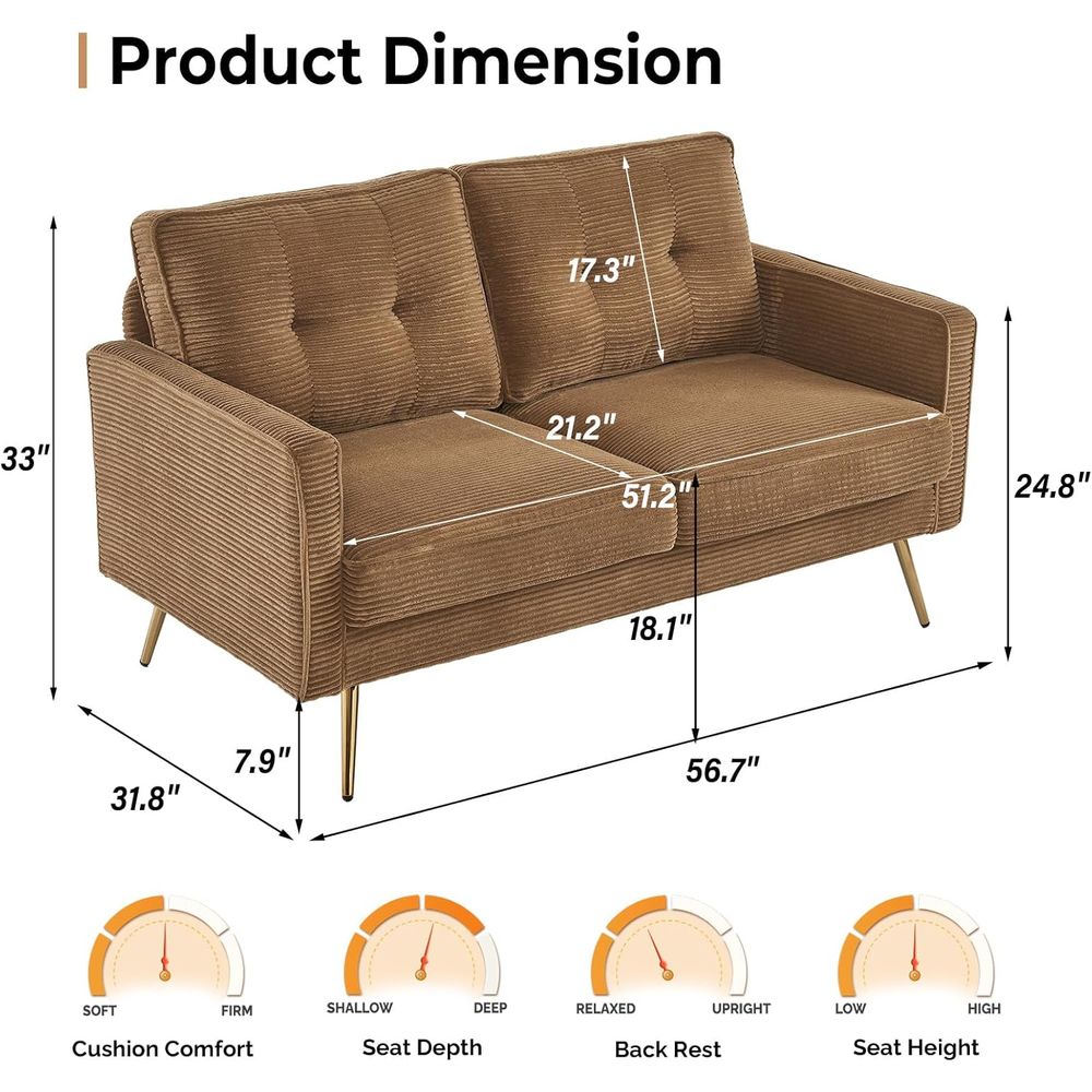 56 Khaki Loveseat, Small Cordu - Office Furniture For Small Spaces avaliação e preço
