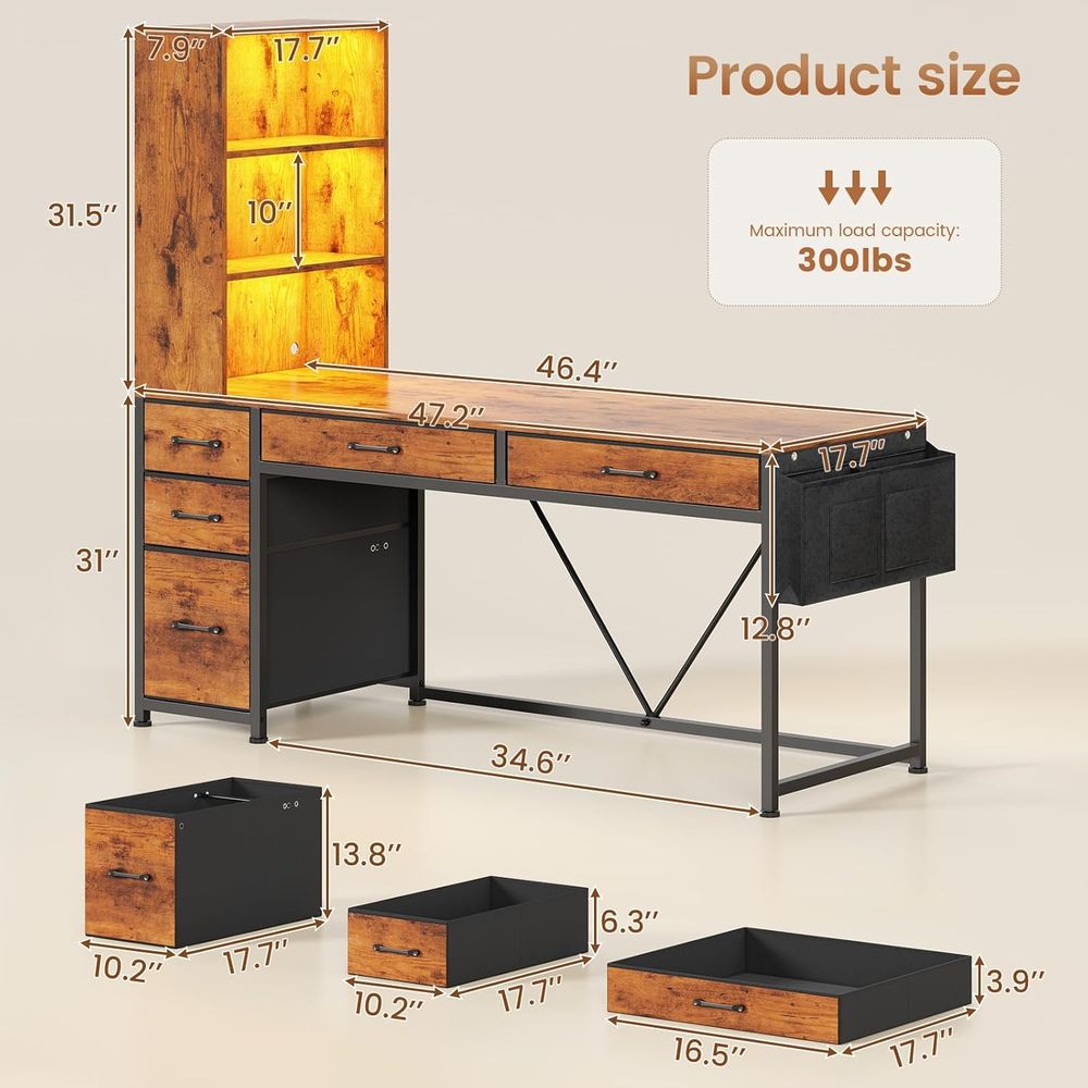 5-Drawer Rustic Brown Desk wit - Office Furniture For Small Spaces avaliação e preço
