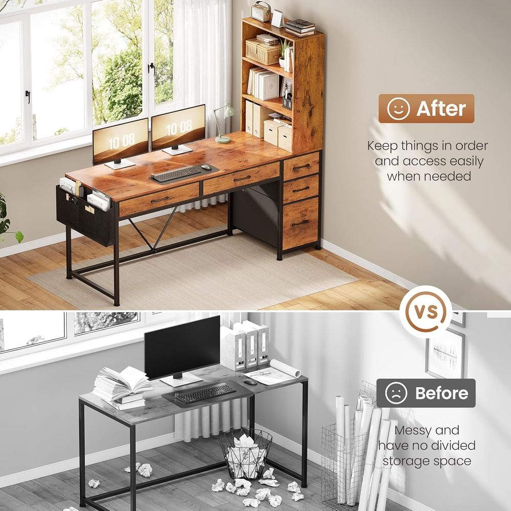 5-Drawer Rustic Brown Desk wit - Office Furniture For Small Spaces avaliação e preço