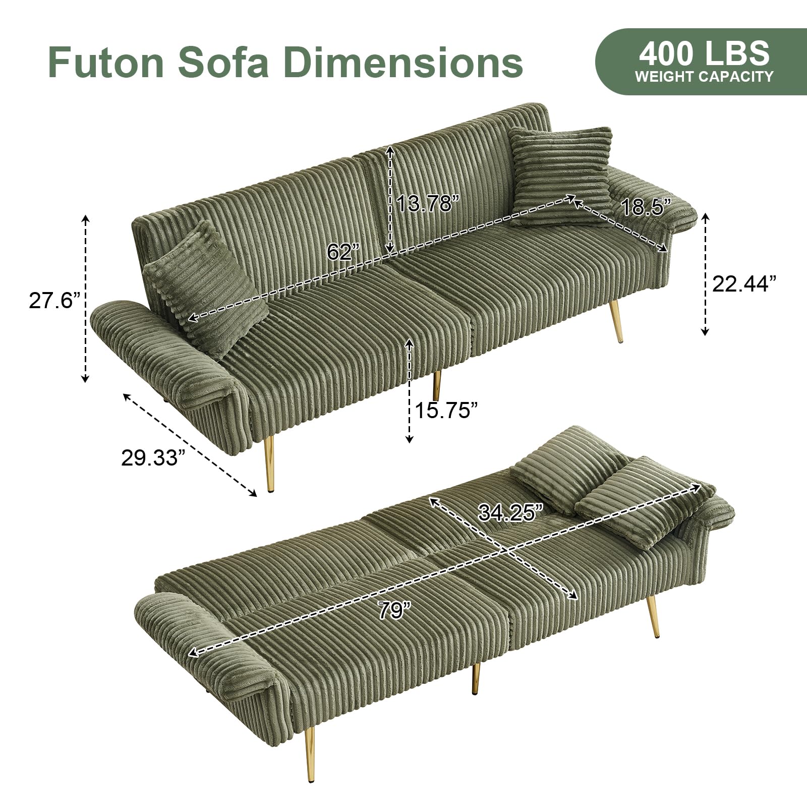 Corduroy Convertible Futon Sof - Office Furniture For Small Spaces avaliação e preço