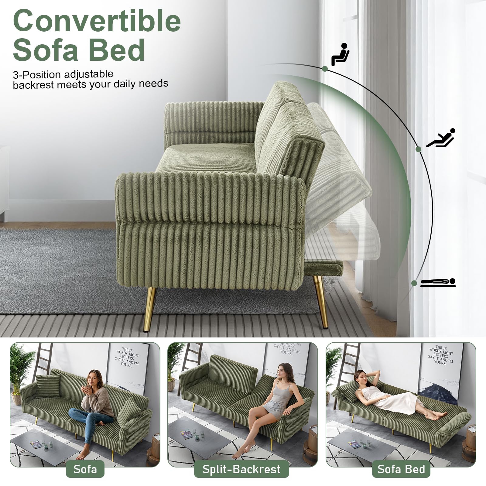 Corduroy Convertible Futon Sof - Office Furniture For Small Spaces avaliação e preço