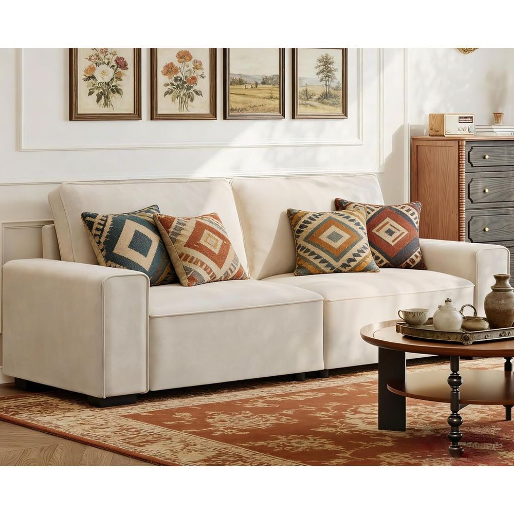 3 Seater Chenille Couch with W - Office Furniture For Small Spaces avaliação e preço