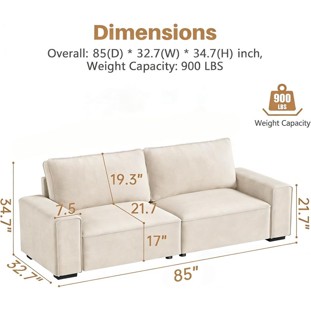 3 Seater Chenille Couch with W - Office Furniture For Small Spaces avaliação e preço