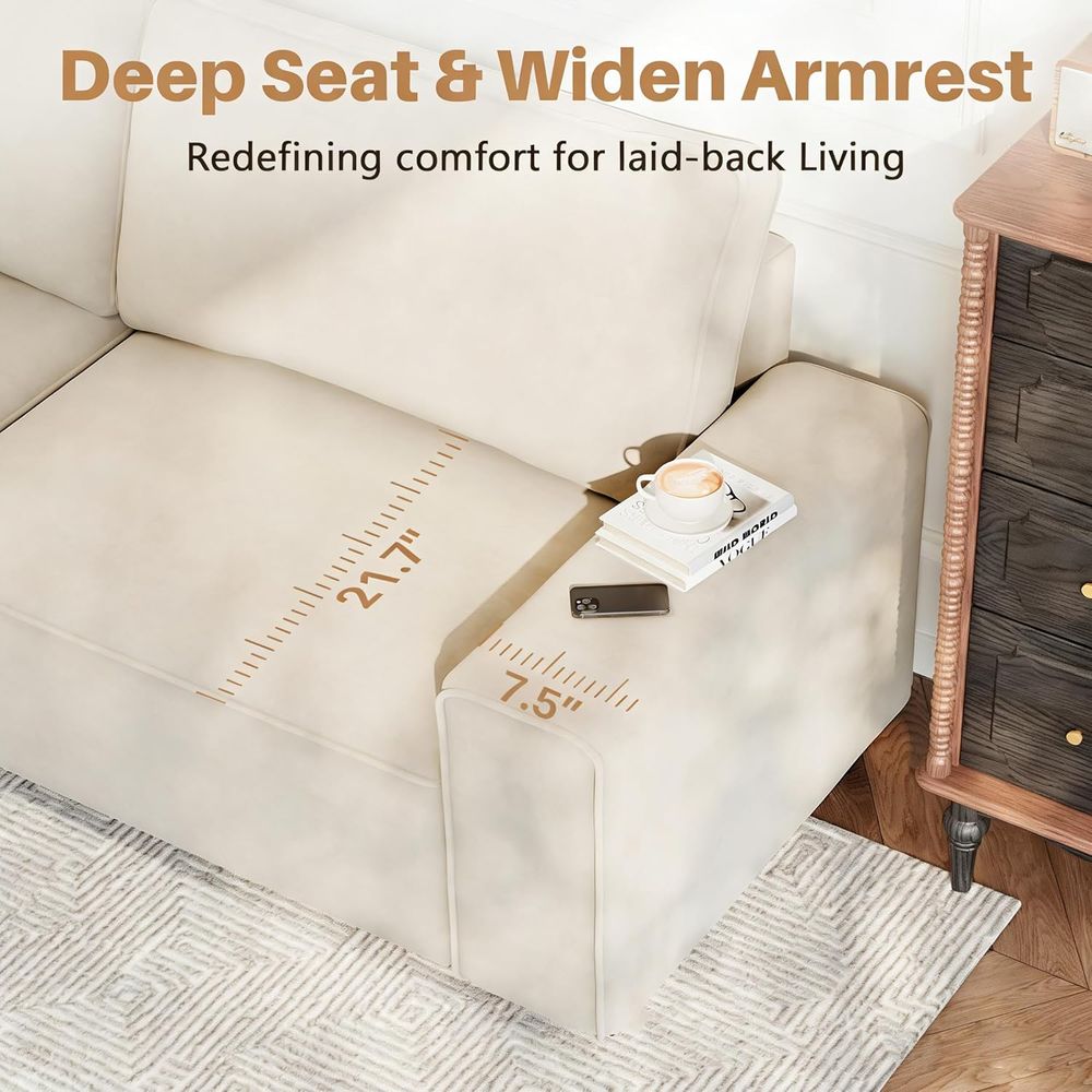 3 Seater Chenille Couch with W - Office Furniture For Small Spaces avaliação e preço